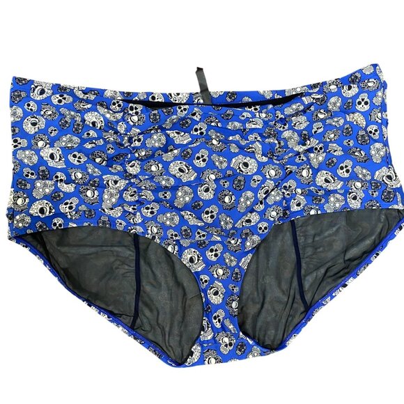 Torrid Other - Torrid 5X Skull Day of The Dead Print High-Waist Swim Bottom — Blue Ruched Retro